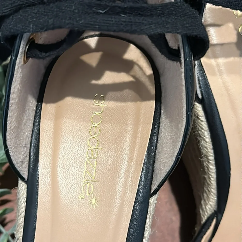 ShoeDazzle Skya Quilted Espadrille Wedge Black Platform Shoes. Size 7.5